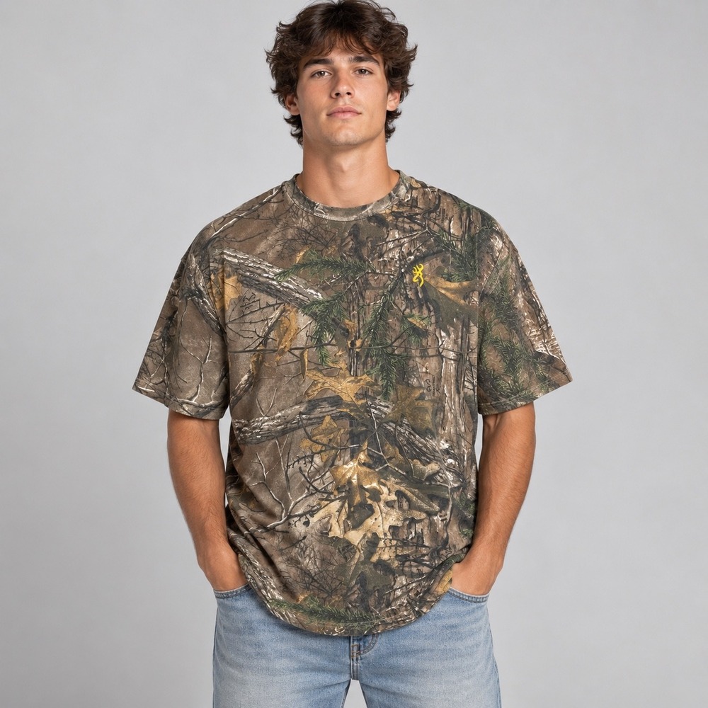 Browning T-Shirt Mens 2XL Realtree Camo Woodland Outdoor Hunting Tree Graphic